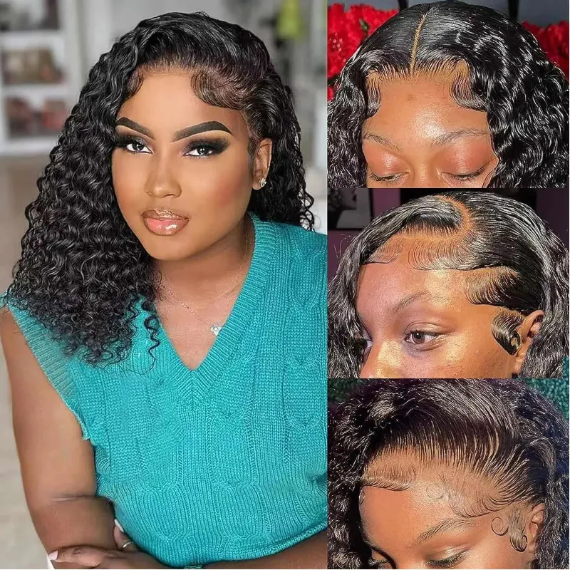 Water Wave Menselijk Haar Pruik Korte Bob 13x4 Transparante Kant Voorkant Menselijk Haar Pruiken voor Vrouwen Voorgeplukt 10-16 Inch 150% Dichtheid_voghion.com