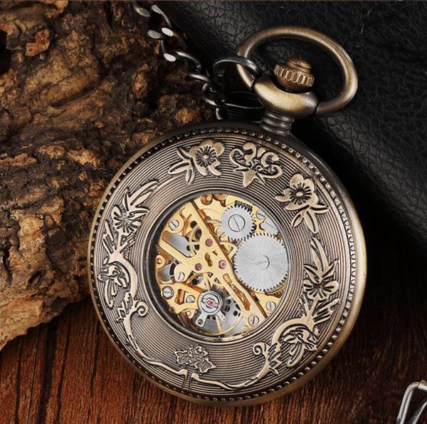 Große mechanische Taschenuhr mit Klappmechanismus, römische geschnitzte, hohle, klassische mechanische Taschenuhr_voghion.com