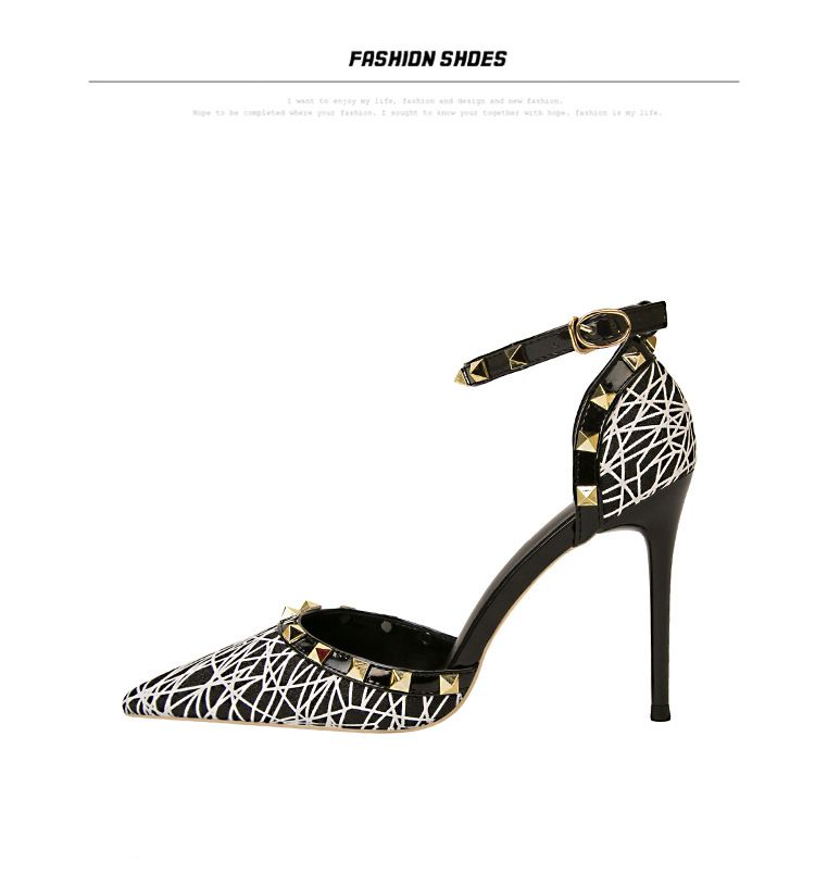 Chaussures de discothèque sexy à talons aiguilles pour femmes, talons hauts, peu profonds, pointus, rivets creux, sandales à une bride_voghion.com
