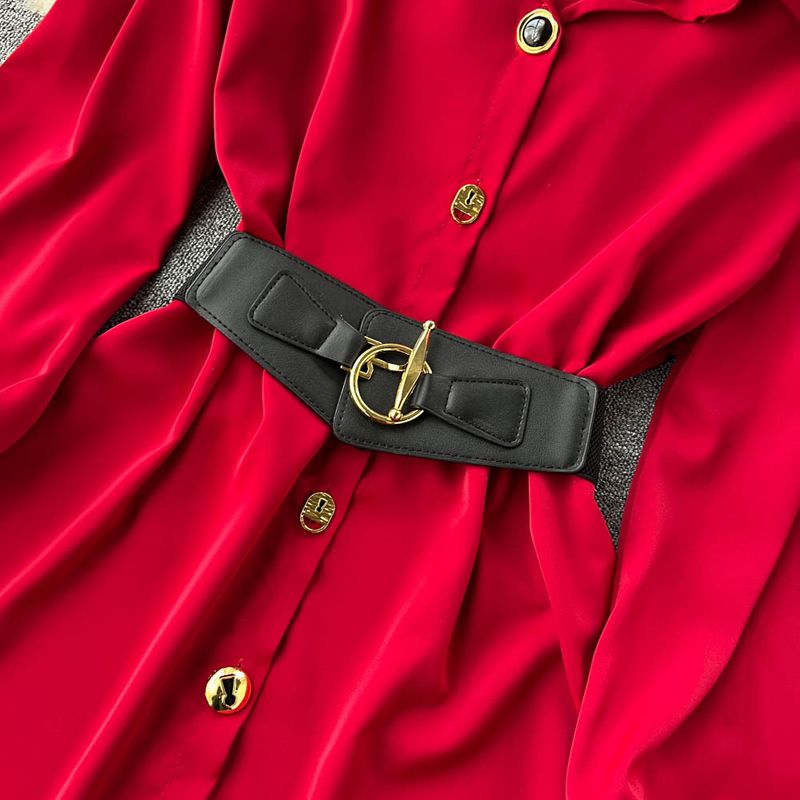 Damenbekleidung Einzigartiges zierliches Kleid mit Schnürung an der Taille für den Herbst Hochwertiges und schönes Temperament Langärmliges weißes Hemdkleid für Damen_voghion.com