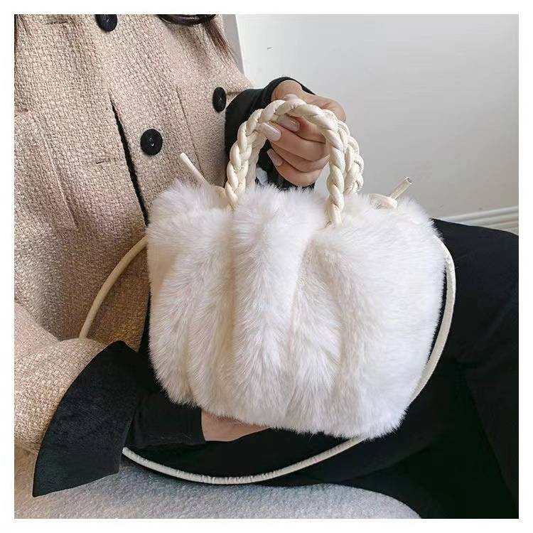 Sac femme sac nuage élégant sac en peluche en fourrure de lapin sac messager plissé sac à main à la mode polyvalent en fourrure_voghion.com