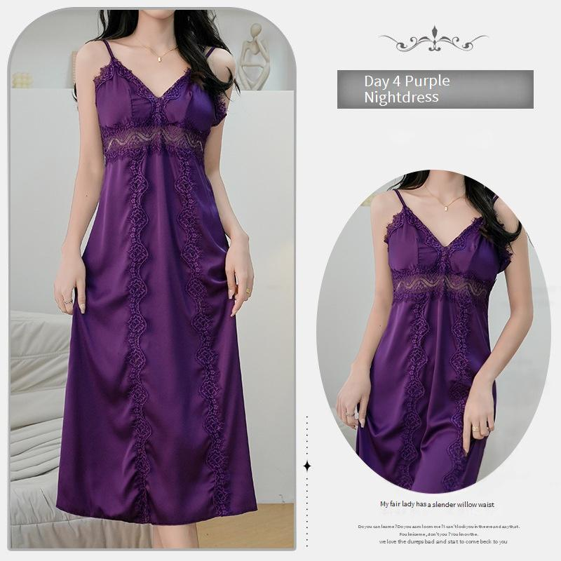 Women's Sleepwears Satin Suspender Hollow Sexy Pure Desire Style With Chest Pads Two Piece Set Home Clothes_voghion.com