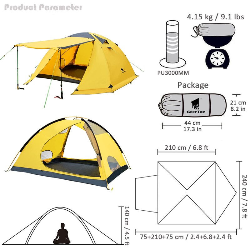 Rucksackzelt für 2 Personen, 1-lagiges Doppelschicht-Design, Oberlicht + Mesh zur Verbesserung der Atmungsaktivität, geeignet für Familiencamping, Wandern, Jagen_voghion.com
