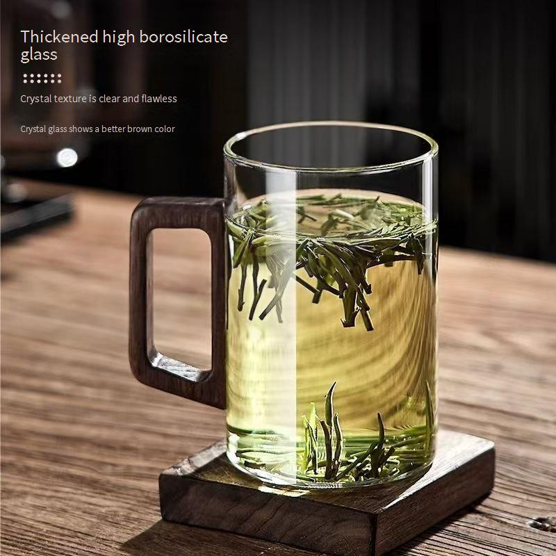Trinkgeschirr für den Ostertag, Glas mit Holzgriff, grau, hitzebeständiges Glas, Teetrennung im Büro, chinesische Teetasse, persönliches Glas, Wassertasse_voghion.com