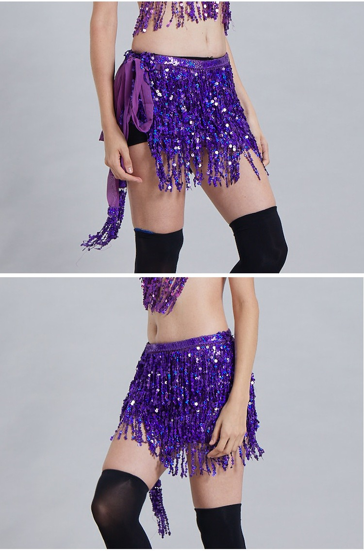 Chaîne de taille pour danse du ventre d'Halloween, serviette de hanche indienne, serviette de hanche à franges à paillettes bohème, costume de scène DS Performance_voghion.com