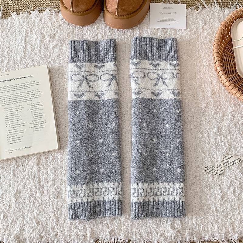 Beinstulpen Bootshang Baumwollsocken für Damen Herbst und Winter Wolle Warm Dick Schleife Retro Maillard Heavy Industry Fair Isle Strümpfe_voghion.com