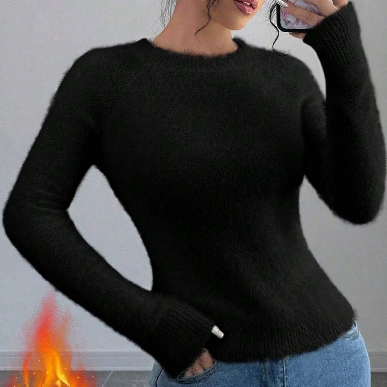Luxury Faux Mink Soft Knit Sweater - Slim Fit Long Sleeve Turtleneck Top For Women, Elegant Fall & Winter Pullover (White, Black, Red, Deep Pink)_voghion.com