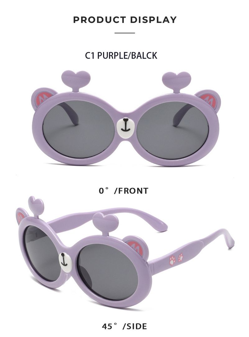 Weiche Silikon-Sonnenbrille für Kinder – Cartoon-Bär, UV-Schutz, polarisiert (kleiner Rahmen, reise- und fotofreundlich)_voghion.com