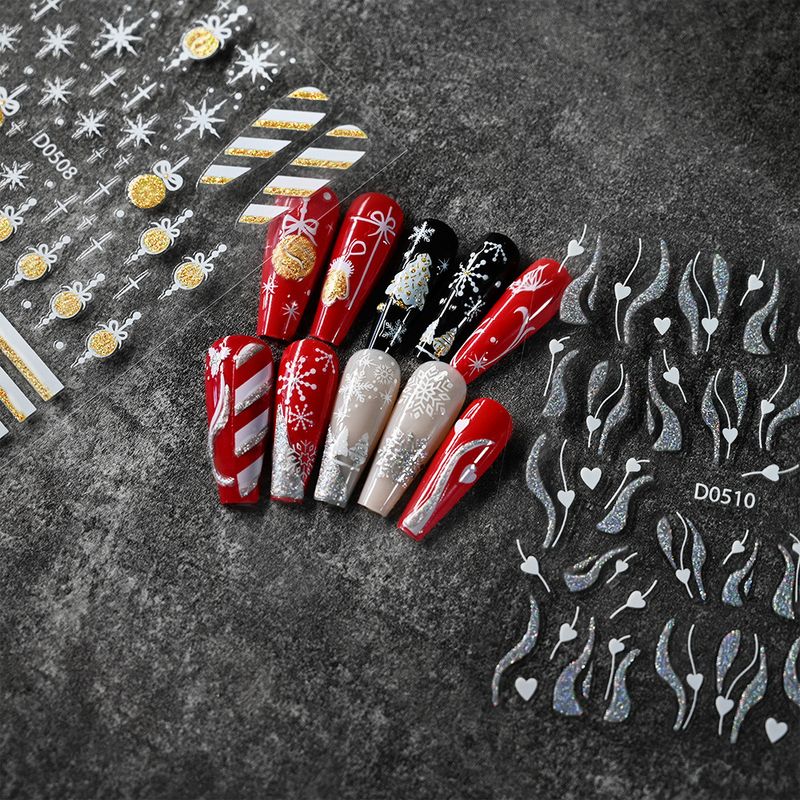Adesivi per unghie a forma di fiocco di neve natalizio - Glitter oro e argento | Adesivi per unghie 3D luccicanti, luccichio di lusso per Natale_voghion.com