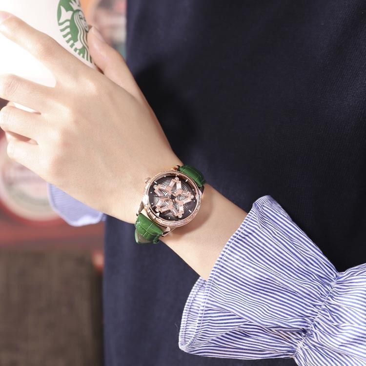 Luxury New Time Running Set Square Diamond Leather Belt Waterproof Women's Quartz Watch_voghion.com