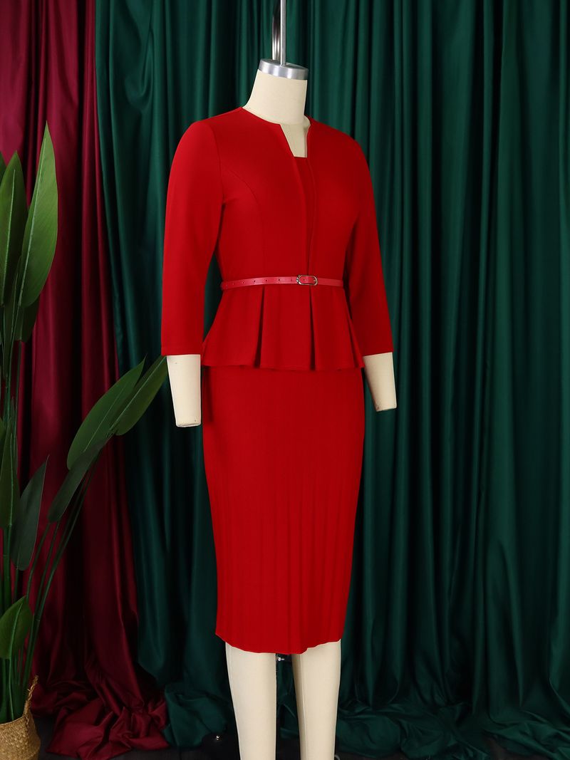 Women's Clothing V Neck Ruffled High Waist Slim OL Commuter Pencil Skirt_voghion.com