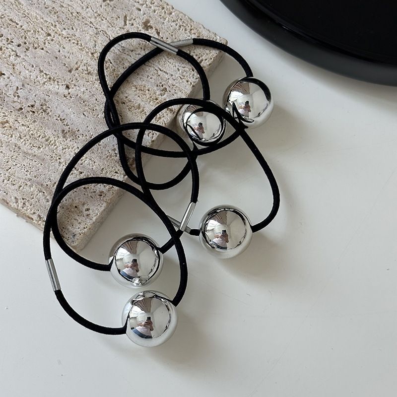 Anello per capelli coreano semplice in argento con testa a sfera, elastico alto, coda di cavallo, mezza palla, accessori per capelli all'ingrosso_voghion.com