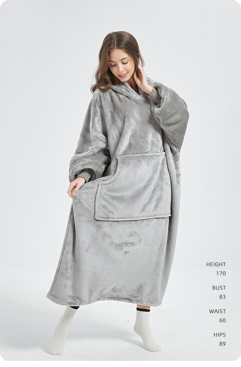 Women's Long home clothes hot sale double sided flannel nightgown women autumn and winter wearable lazy TV blanket_voghion.com