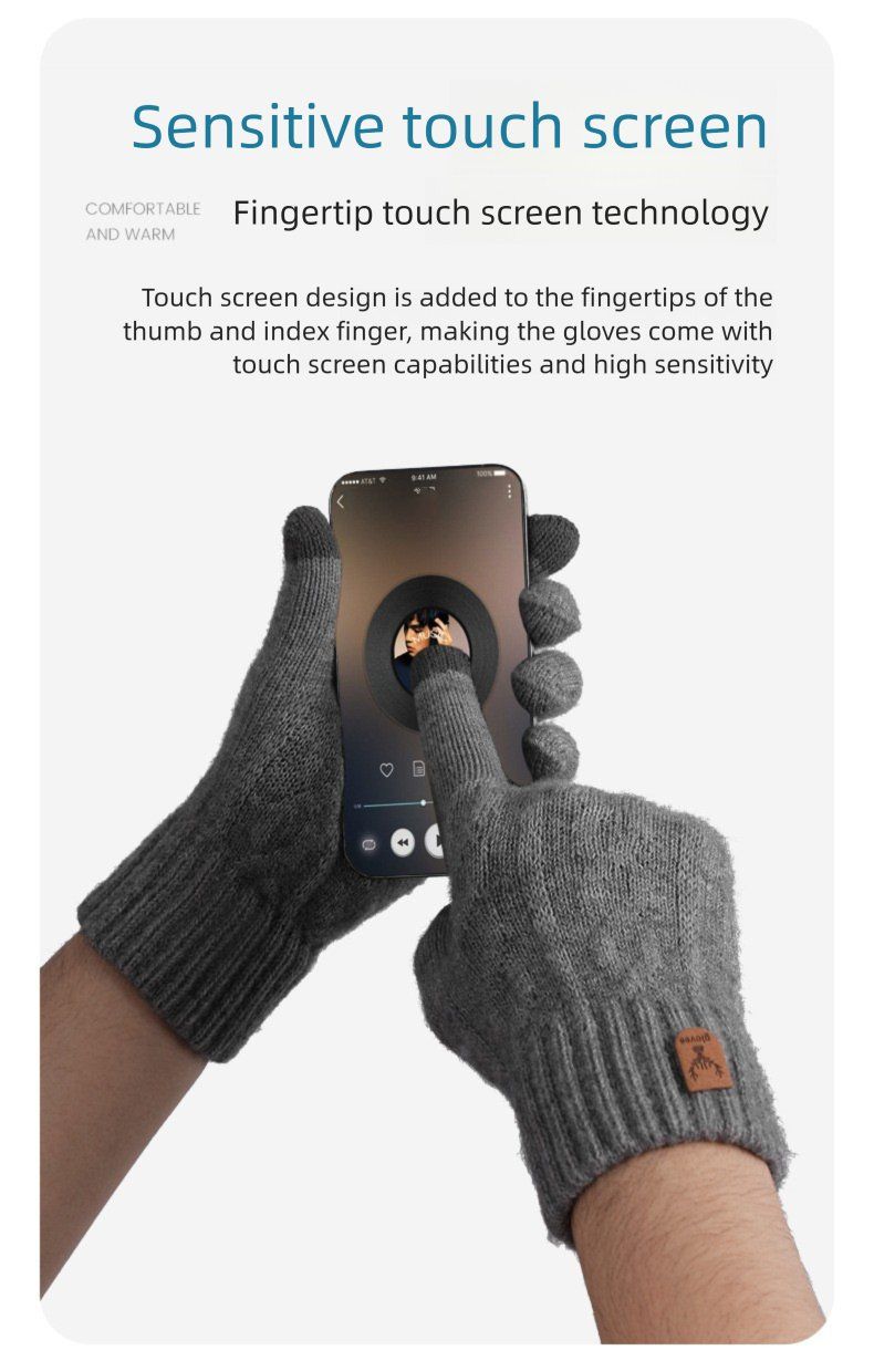 Winter Warm Touchscreen Fleece Lined Thick Knitted Cycling Cold-Proof Men's Five-Finger Wool Gloves Cross-Border_voghion.com
