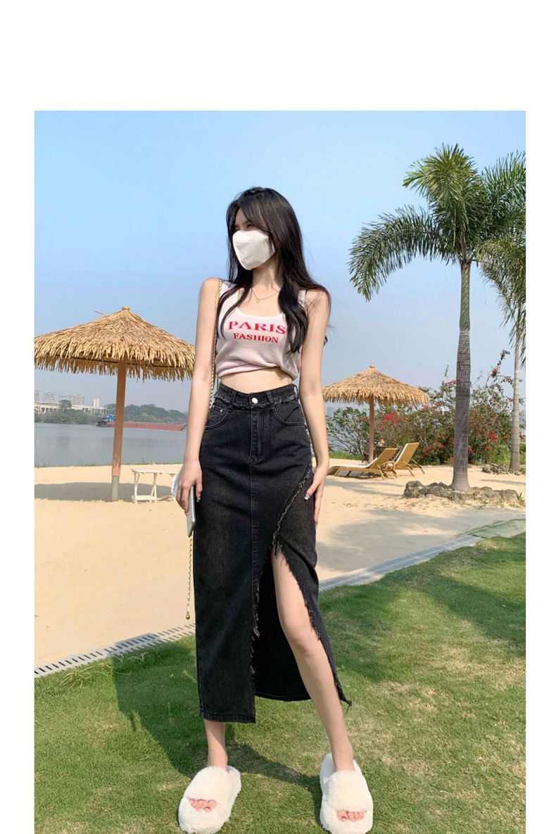 Gonna da cowboy, spacco da donna, linea ad A estiva alla moda a vita alta, lunghezza media irregolare con bordo in pelliccia e glutei_voghion.com