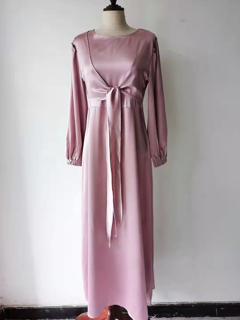 Abbigliamento da donna Abito a due pezzi con lacci a vita morbida elegante gonna lunga in raso 21433_voghion.com