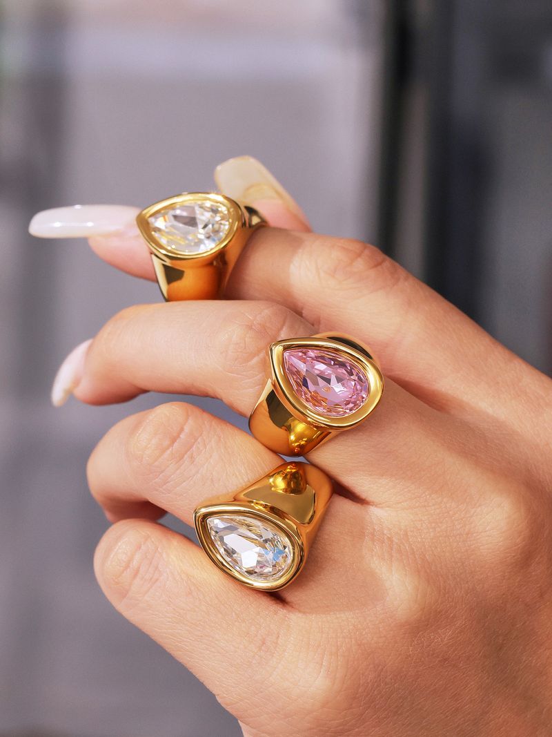 Square Sugar Personalized Retro Diamond Set Stainless Steel Zircon Water Drop Shaped Cut Surface Zircon Ring For Women_voghion.com