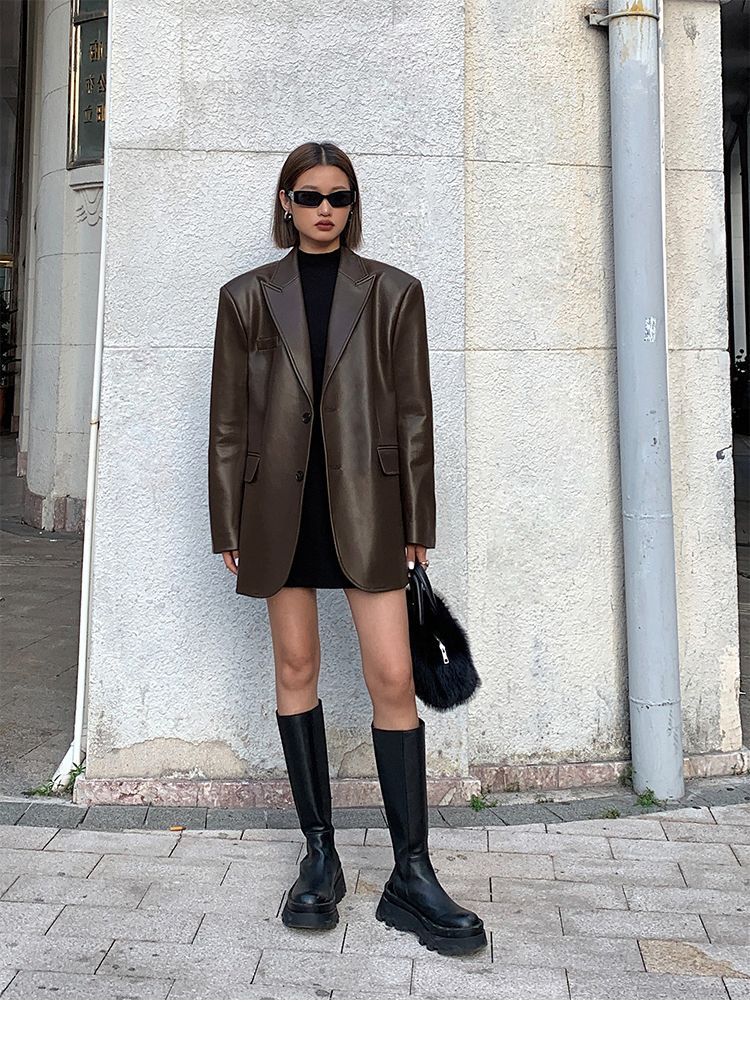Abito da donna in pelle PU sciolto di alta qualità primavera e autunno nuovo stile_voghion.com