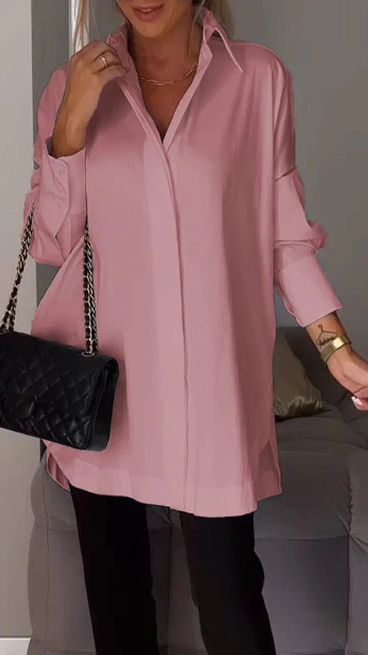 Women's Clothing Premium Polyester Blend Button-Down Shirt Comfortable Stretch Long Sleeve Tunic Top In Classic Colors Relaxed Fit For Office_voghion.com