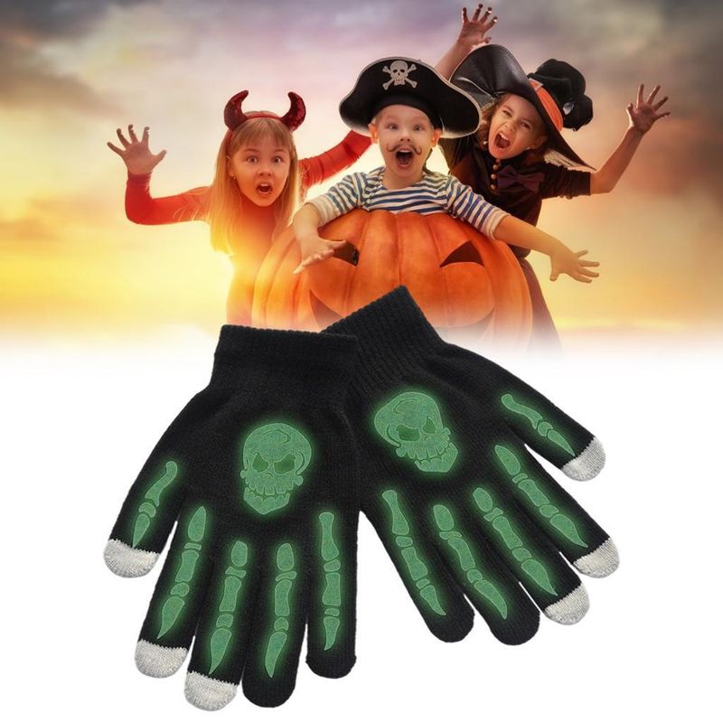 Winter Halloween Skull Claw Pattern Luminous Knitted Touch Screen Gloves Night Glow Performance Props Gloves_voghion.com