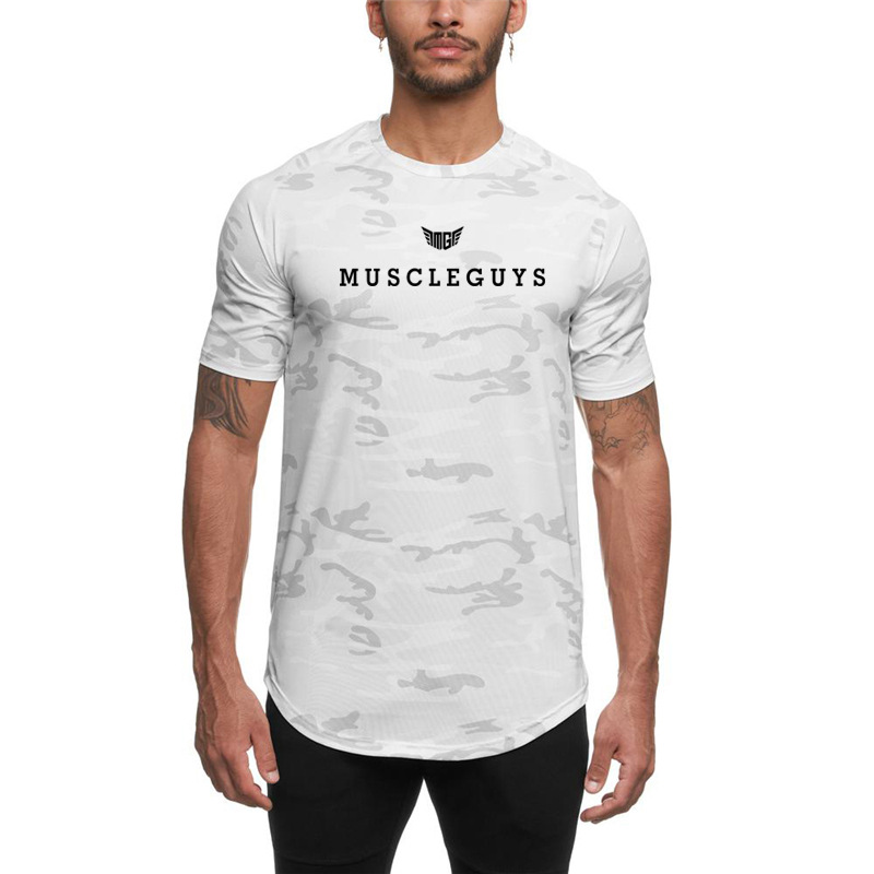 Short sleeved sports running T-shirt Men's outdoor fitness camouflage shirt Slim fit breathable muscle trendy top_voghion.com