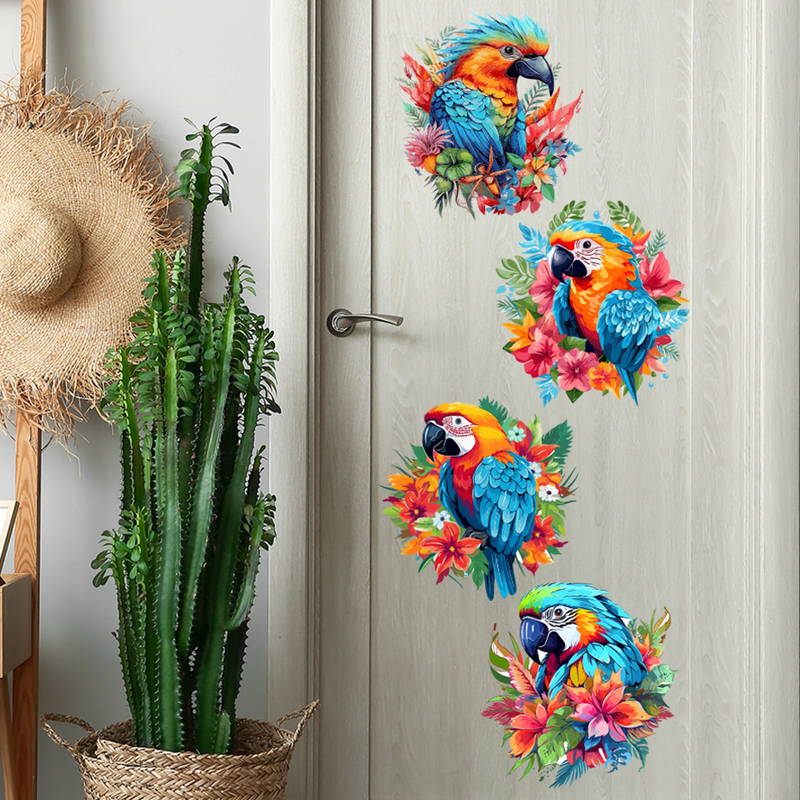 4 Parrots Colored PVC Matte N1883 Removable Living Room Doors and Windows Decorative Wall Stickers_voghion.com