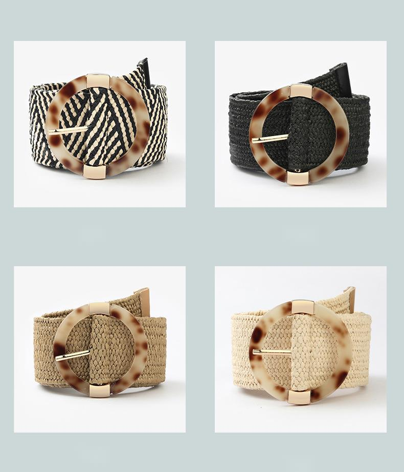 HOT Vintage φαρδιά καλοκαιρινή ζώνη μέσης με αγκράφα και πλέξη από ρητίνη, πλεκτή γυναικεία ελαστική πλεκτή ζώνη_voghion.com