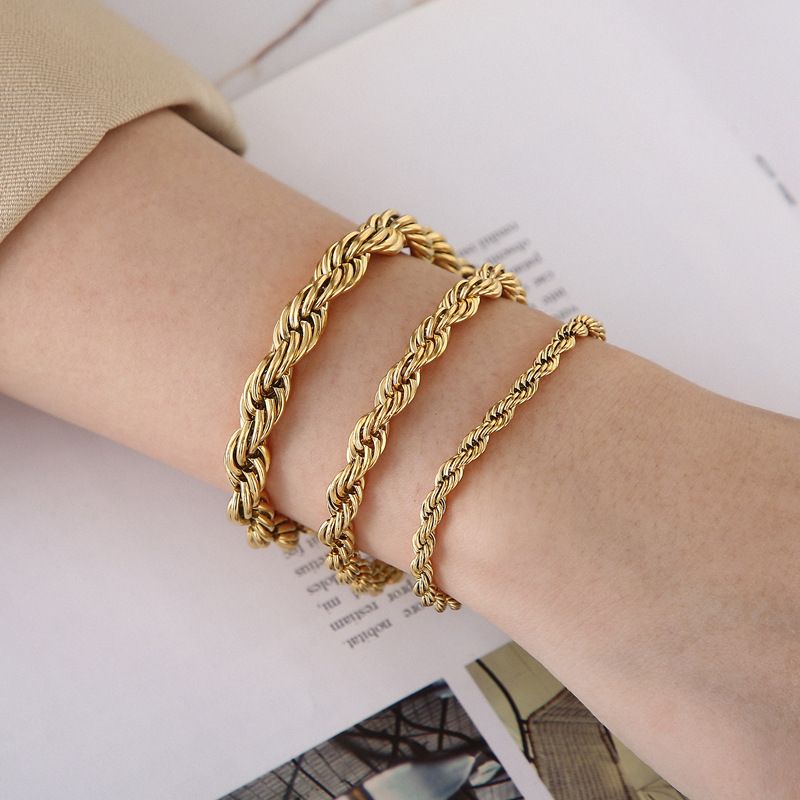 Bransoletki męskie Biżuteria ze stali tytanowej Modny prosty męski łańcuszek ze skręconą klamrą 4/6/8 mm Bransoletka ze skręconej liny_voghion.com