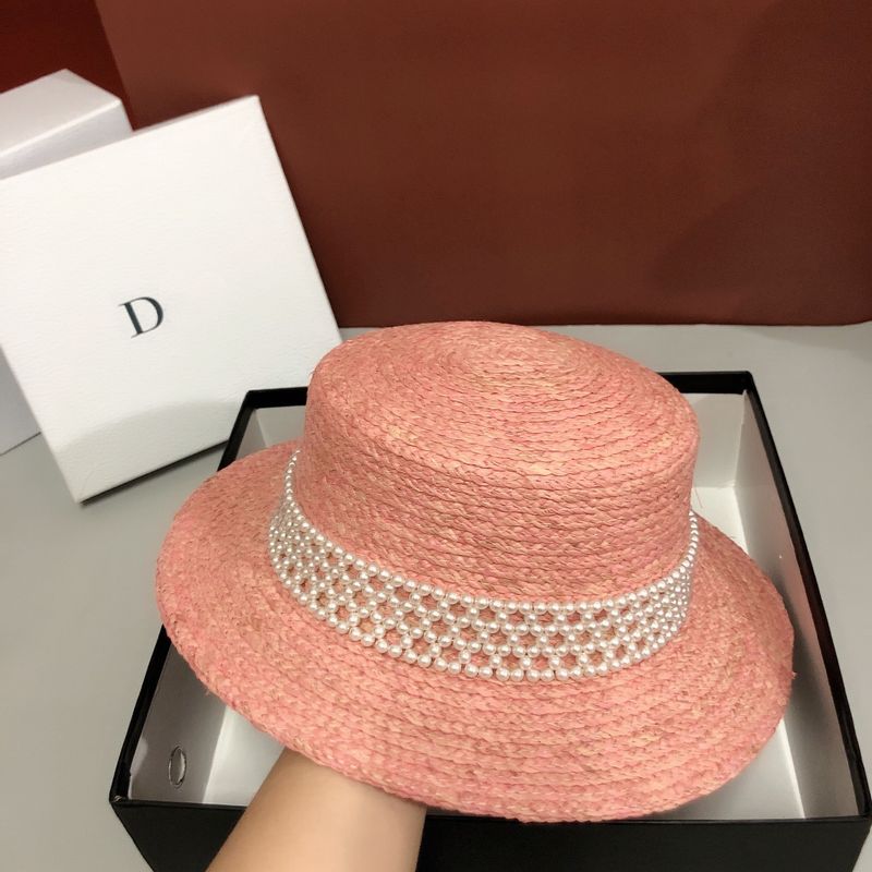 Französischer kleiner duftender handgemachter Perlenbasthut, weiblich, elegant, klein, frisch, flache Oberseite, Sommersonnenhut_voghion.com