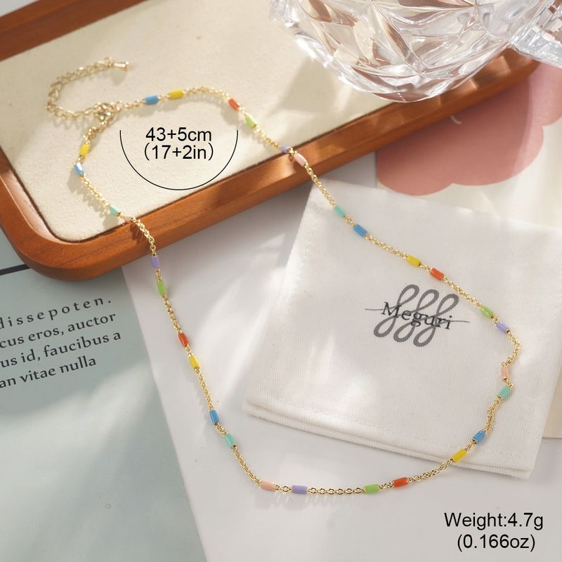Colored Dopamine Necklace For Women, Niche Colored Oil Drop Stacking Design Double Layer Beaded Necklace For Women_voghion.com