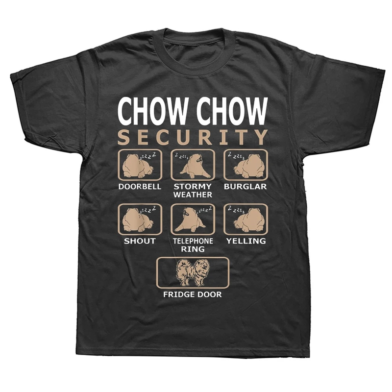 Vtipná trička s potiskem Chow Dog Security, letní styl, grafický design, bavlna, streetwear, krátký rukáv, domácí mazlíčci, láska, dárky, vtip, humorné tričko_voghion.com