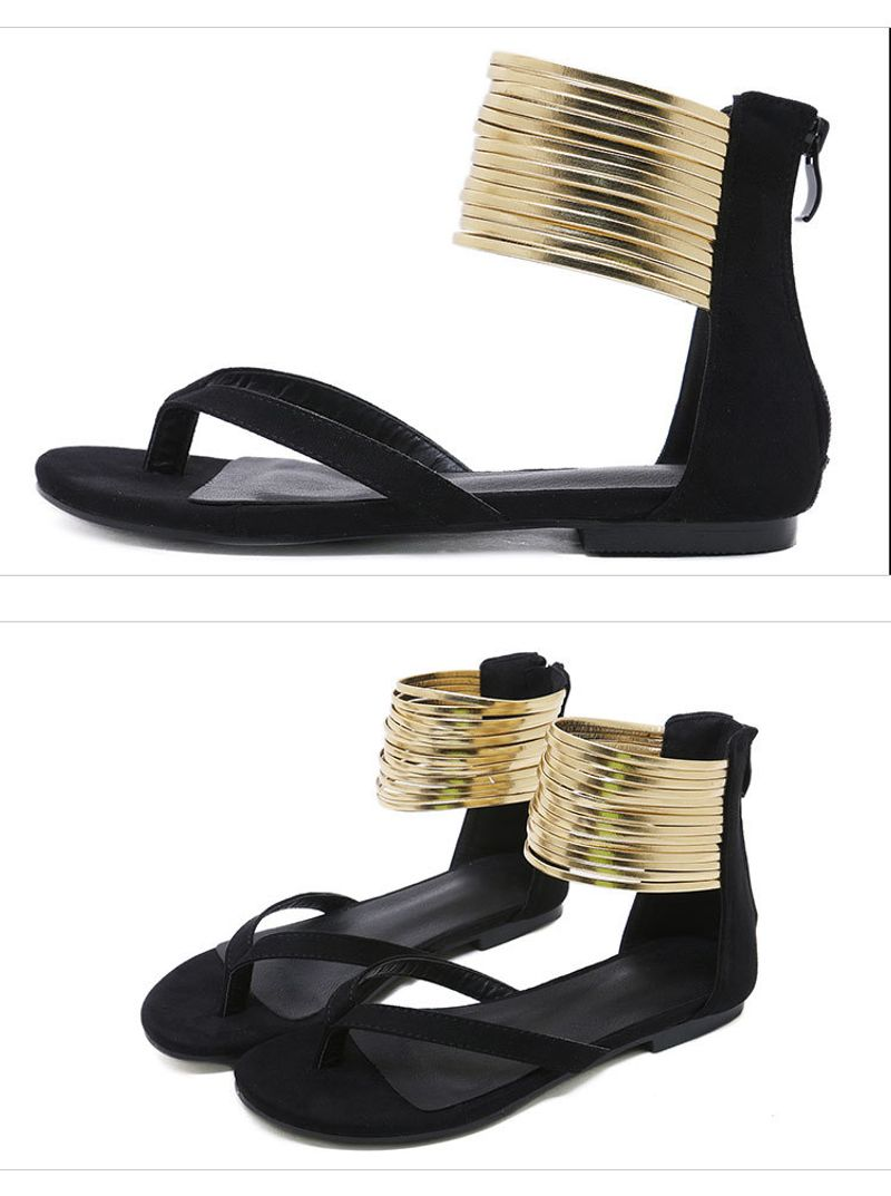 Large Size Roman For Women, Flip-toe Fashion Women's Sandals, Personalized Anklet Flat Sandals_voghion.com