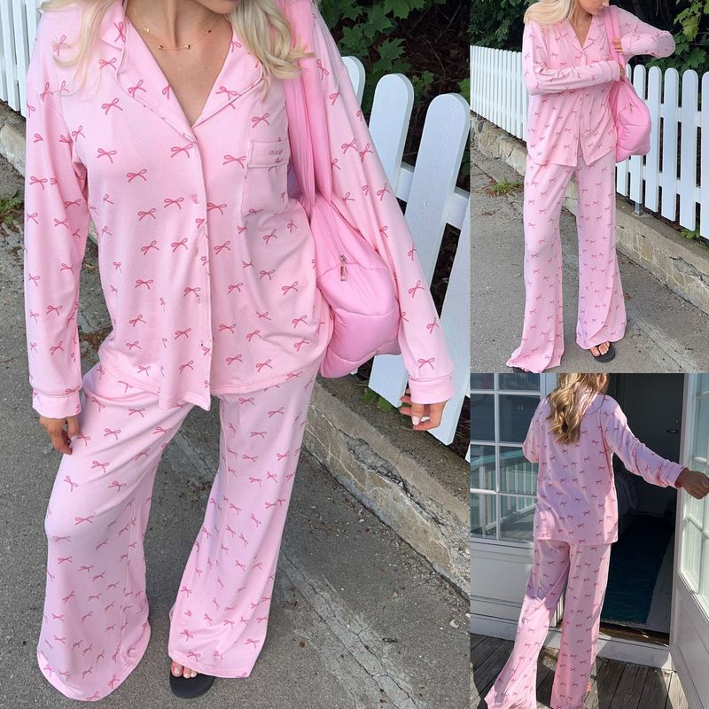Dames katoenen pyjamaset met lange mouwen en print, loungewear, nachtkleding, thuisoutfit voor de winter, lente en herfst_voghion.com