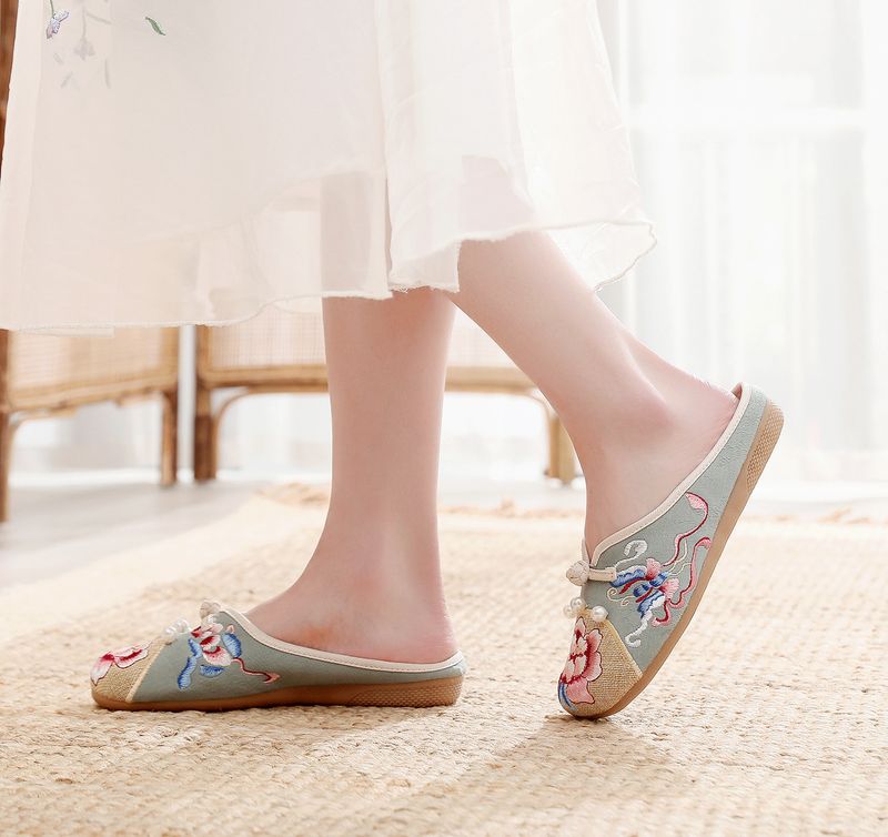 Hausschuhe, flache Hausschuhe, bestickte Stoffschuhe und Stoff_voghion.com