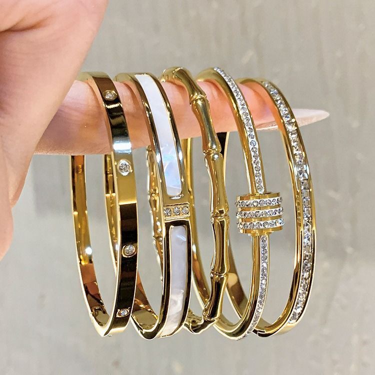 【2938 People's Collection】 Hoogwaardig titanium staal, volledige diamant, veelzijdige modearmband, lichte luxe voor kinderen,_voghion.com