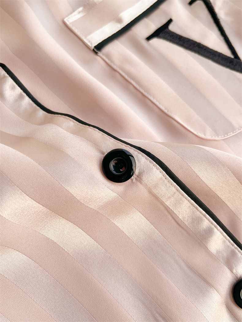 Women's Summer V-Neck Ice Silk Pajama Set – Long Sleeve & Pants, Soft & Breathable Loungewear (M-XL)_voghion.com