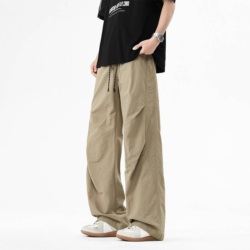 Herren Sommer Freizeithose Plissee Arbeitshose Lockere Hose mit weitem Bein_voghion.com