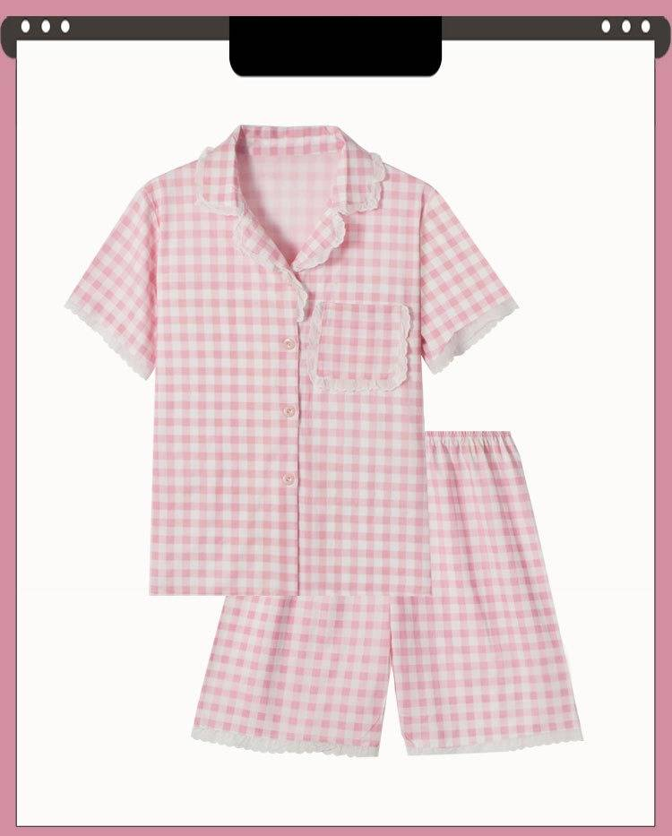 Ensemble de pyjama 2 pièces pour femme, short à carreaux, pyjama d'été pour femme, vêtements de nuit, tenues pour femmes, ensembles de pyjamas_voghion.com