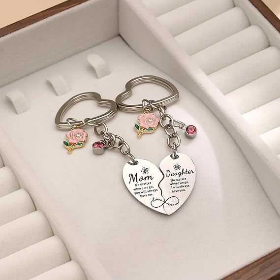 Smilelife Geschenk für Mütter, 2 rosa Blumen-Wasser-Diamant-Anhänger mit herzförmigen Schlüsselanhängern für Mutter und Tochter, geeignet als Geburtstagsgeschenk zum Muttertag_voghion.com