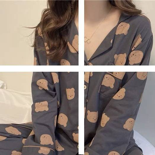 Women Long Sleeve Suit Pajamas Spring New Satin Printing Fashion Pyjamas Set_voghion.com