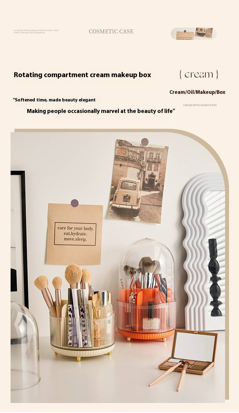 360° drehbarer Make-up-Pinsel-Organizer – Kosmetik-Aufbewahrungsbox mit mehreren Fächern für Pinsel, Lippenstifte, Eyeliner (moderner minimalistischer Stil)_voghion.com