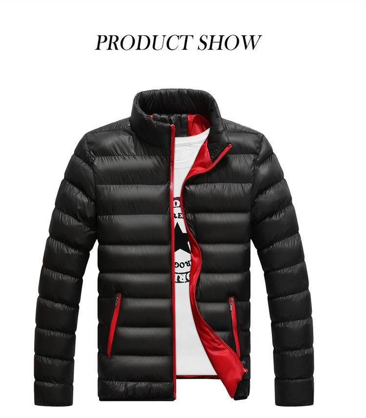 Herren-Winterjacke mit Stehkragen, wasserdichtem Reißverschluss, einfarbig, Baumwollmantel in Übergröße für die Freizeit_voghion.com