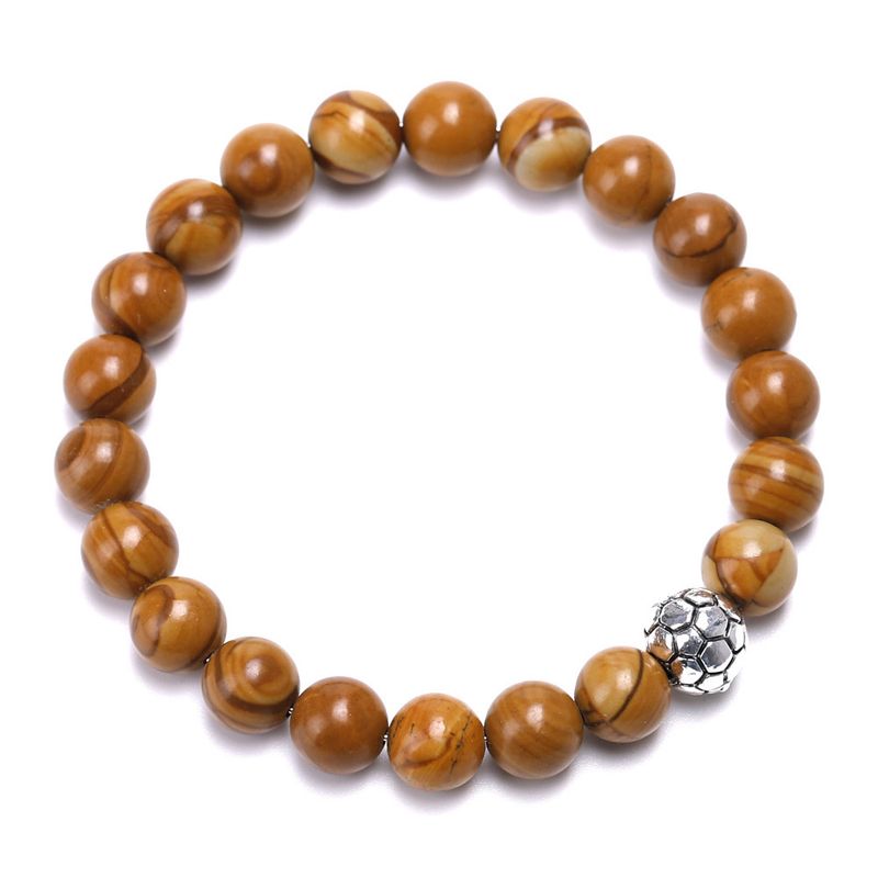 Charm-Armband Fußball-Legierung Holzmaserung Stein Tigerauge Stein Paar Armband Weißkiefer Karte Stein Weibliches Vulkanstein Armband_voghion.com