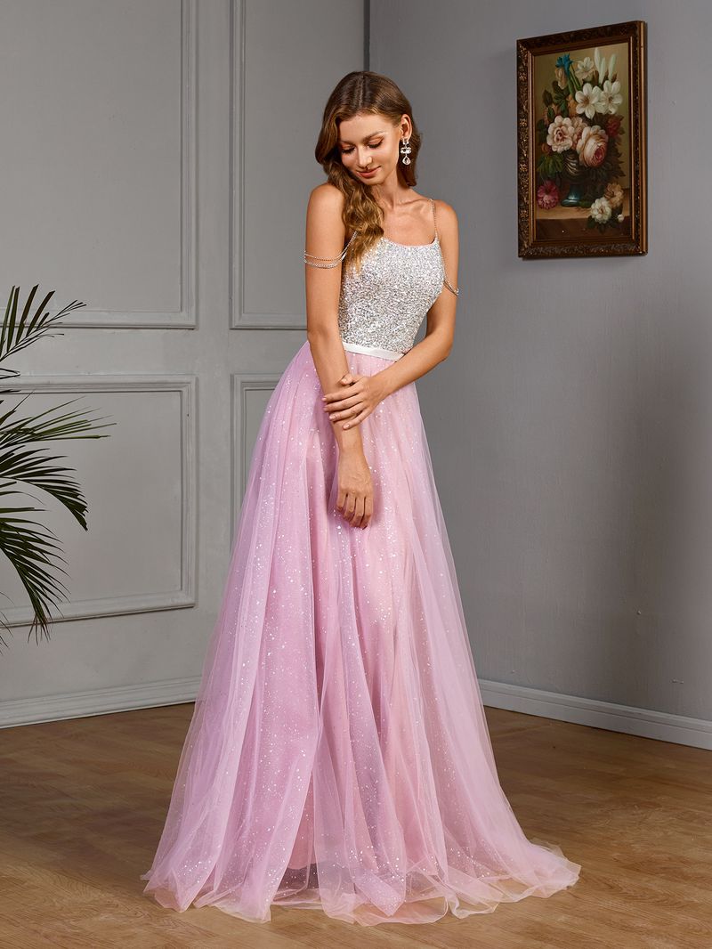 Robe de bal élégante en tulle pailleté – Robe de mariée bustier coupe trapèze ornée de sequins scintillants (Violet, S-XL)_voghion.com