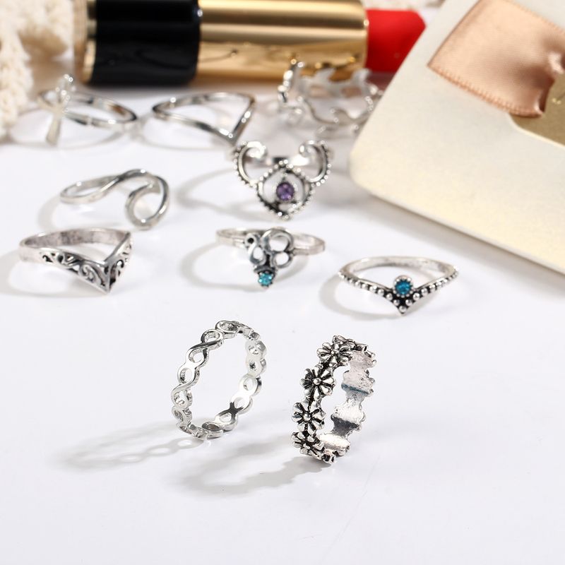 Fashion 10PCS/Set Vintage Antique Moon Heart Ring Crown Opal Stone Finger Midi Rings Set for Women Boho Jewelry Gift_voghion.com