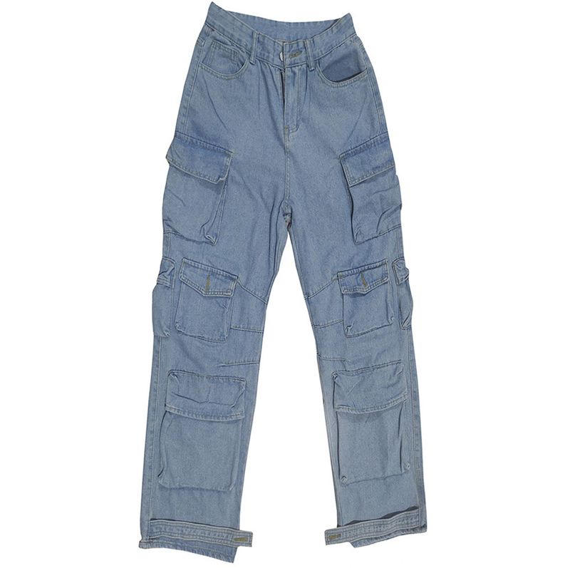 Damkläder Nya produkter Hotsäljande Trendiga Jeans med flera fickor tvättade overaller_voghion.com