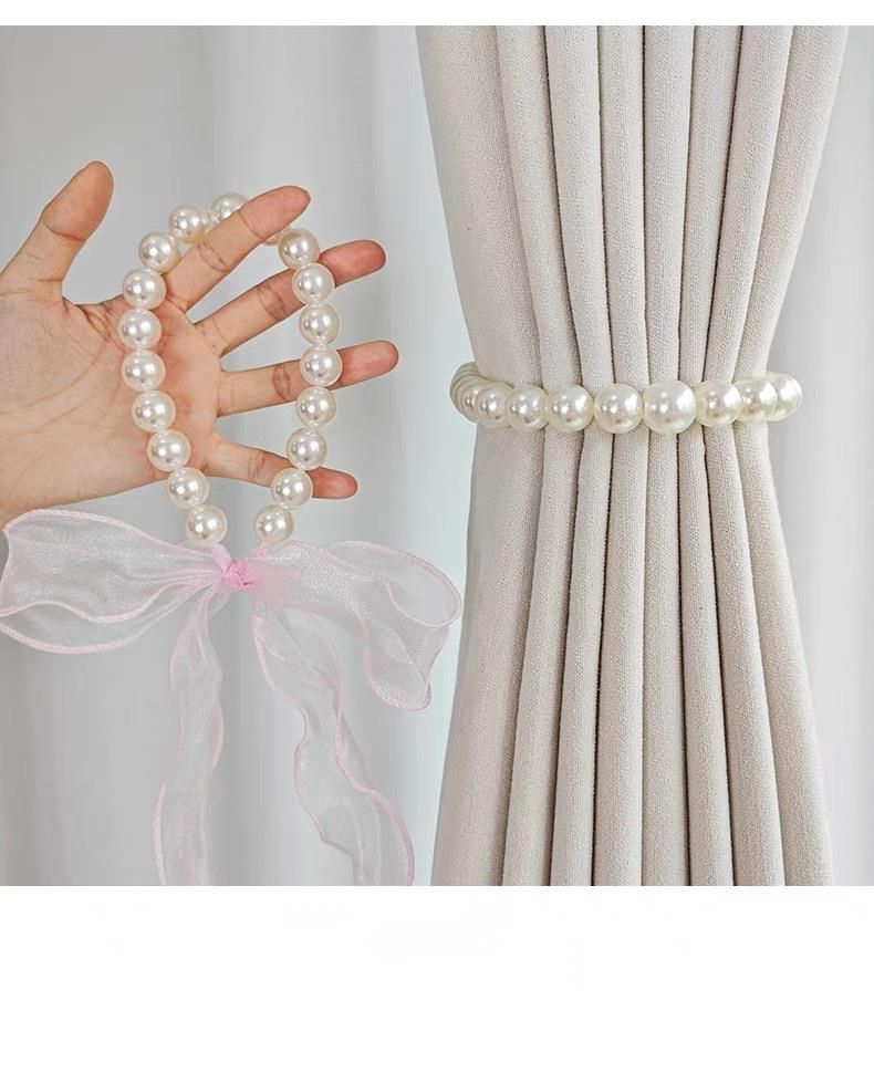 New Pearl Tiebacks French Bow Ribbon Tie Buckle Simple Curtain Fixing Bundle_voghion.com