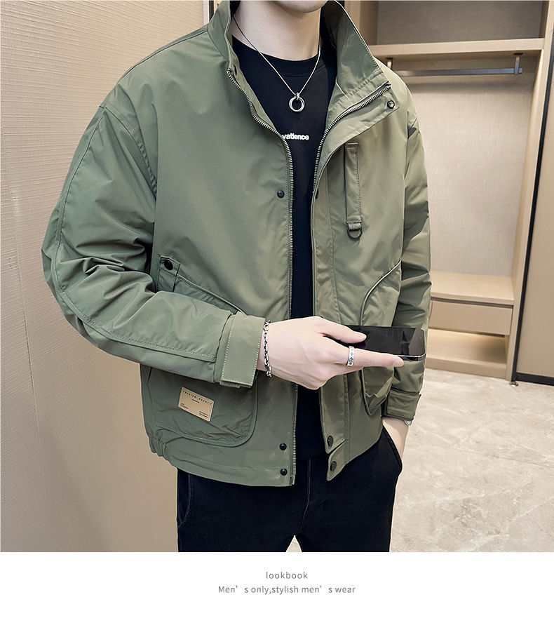 ActiveGo Spring New Men's Autumn Winter Windproof Stylish Stand Collar Workwear Versatile Jacket Windbreaker_voghion.com