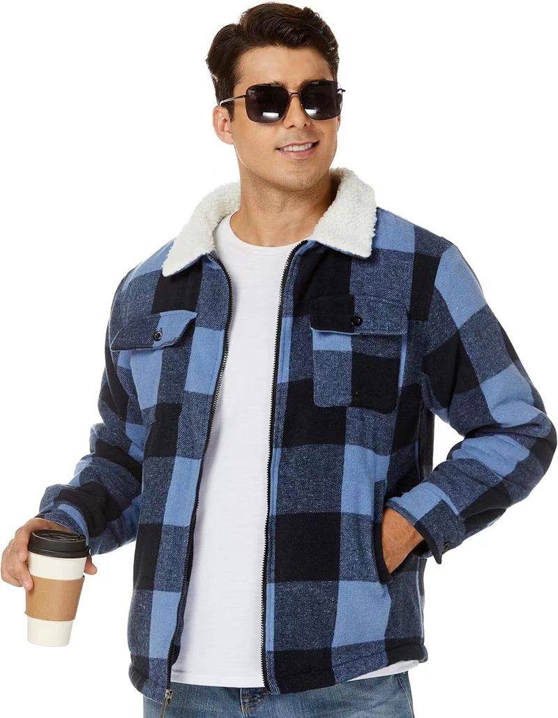 Herenkleding heren flanel herfst en winter nieuwe heren lange mouwen revers plus fluwelen jas_voghion.com