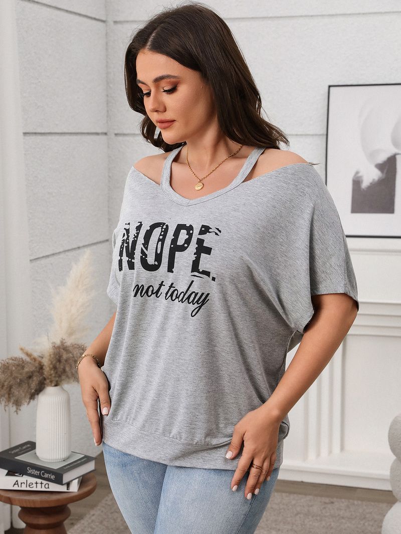 Abbigliamento da donna Fat Mm Large Size Top a maniche corte con spalle scoperte_voghion.com